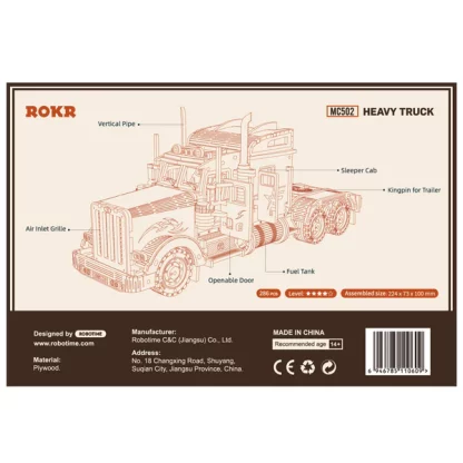 Robotime Heavy Truck MC502 vp achterkant