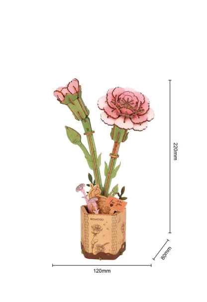 Robotime Pink Carnation - Roze Anjer TW051 afmetingen